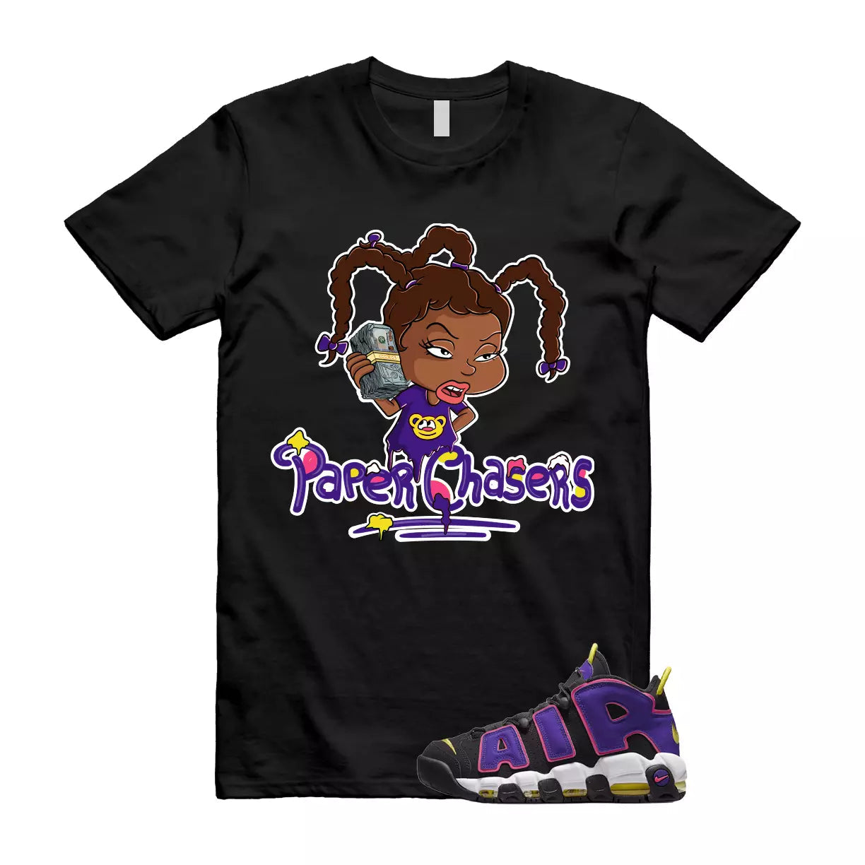 PC T Shirt to match Air More Uptempo Black Court Purple Hyper Pink T-Shirt, Sneaker Match Tee