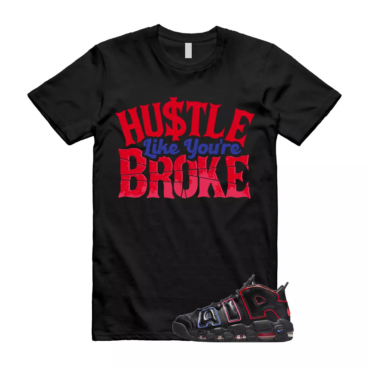 BROKE Shirt to match Air More Uptempo 96 Electric Racer Blue Hyper Pink Crimson T-Shirt, Sneaker Match Tee