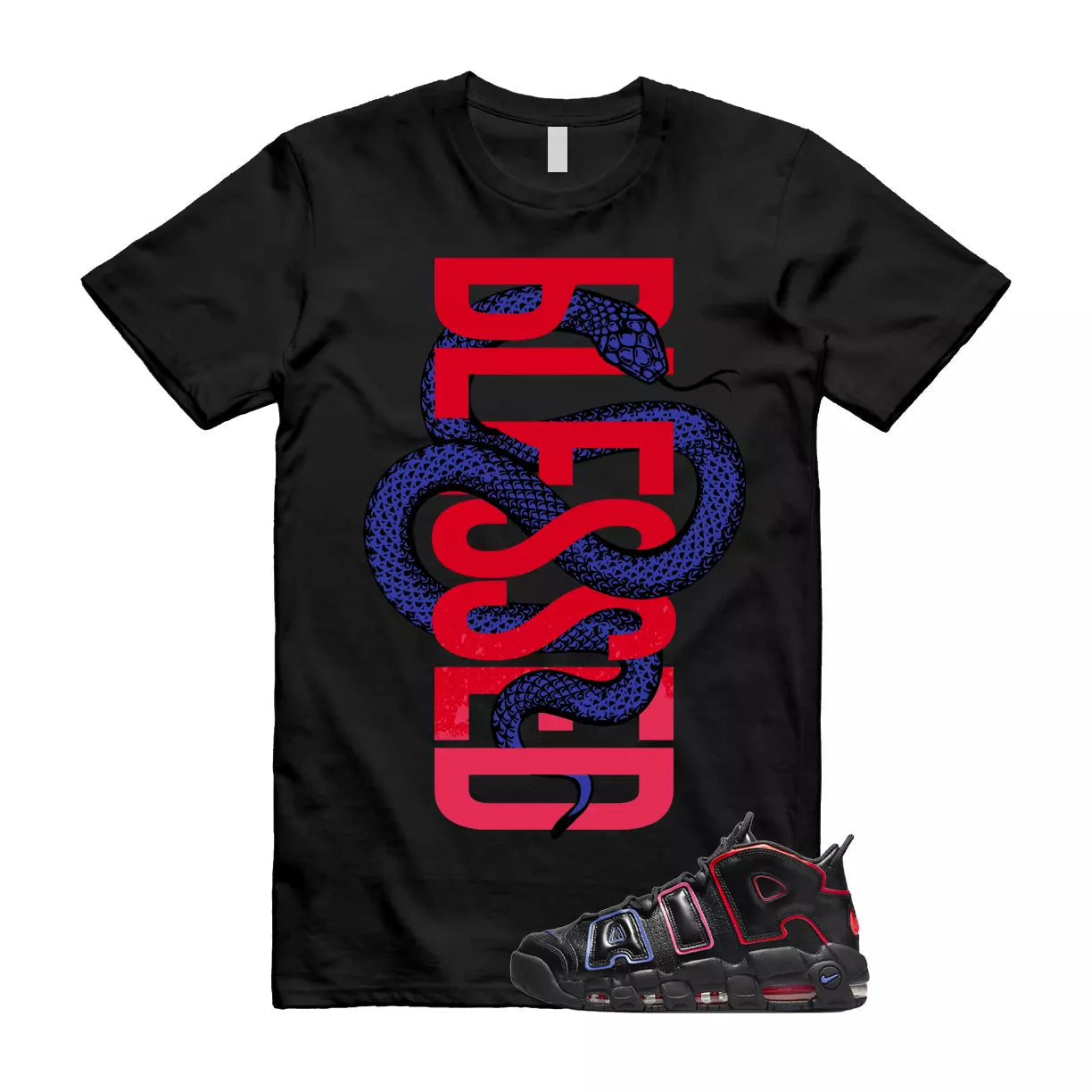 SNAKEB Shirt to match Air More Uptempo 96 Electric Racer Blue Hyper Pink Crimson T-Shirt, Sneaker Match Tee