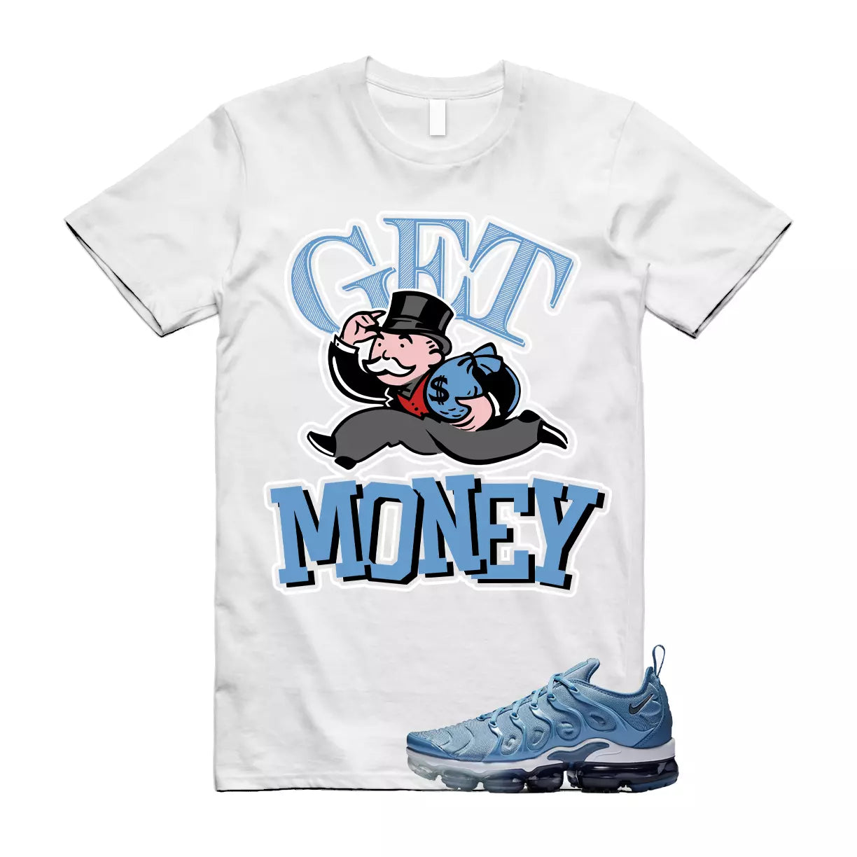 VaporMax Blue Ice Air Plus Work Diffused Cool Grey T Shirt match GM T-Shirt, Sneaker Match Tee