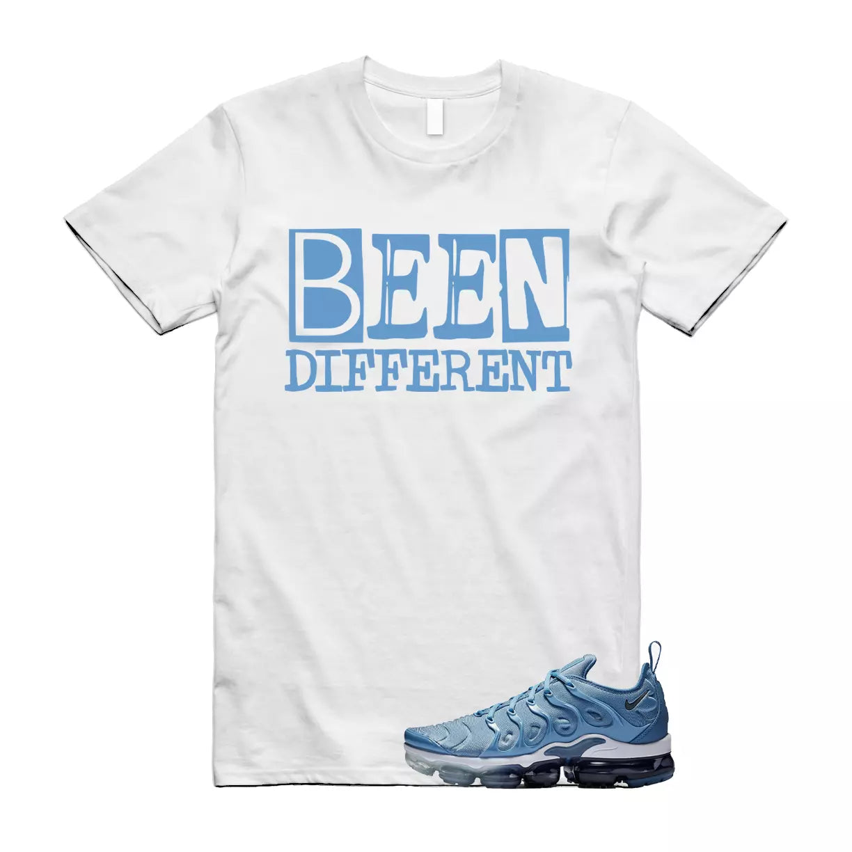 VaporMax Blue Ice Air Plus Work Diffused Cool Grey T Shirt match BEEN T-Shirt, Sneaker Match Tee