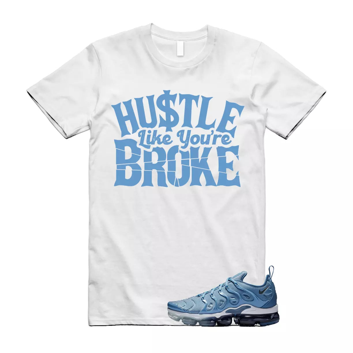 VaporMax Blue Ice Air Plus Work Diffused Cool Grey T Shirt match BROKE T-Shirt, Sneaker Match Tee