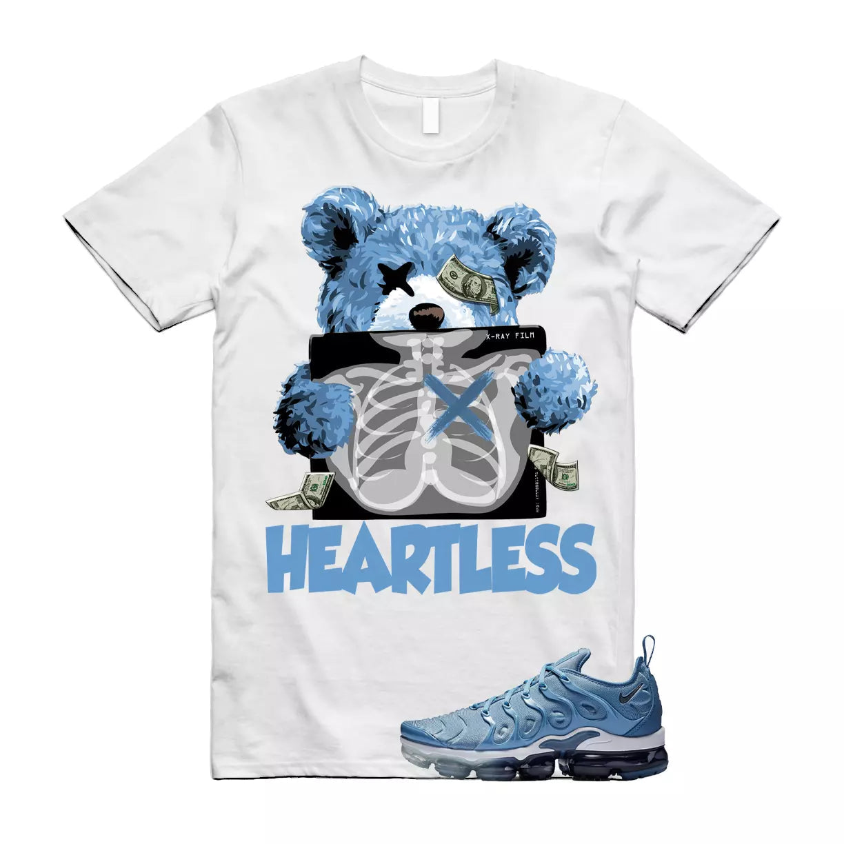 VaporMax Blue Ice Air Plus Work Diffused Cool Grey T Shirt match HEART T-Shirt, Sneaker Match Tee