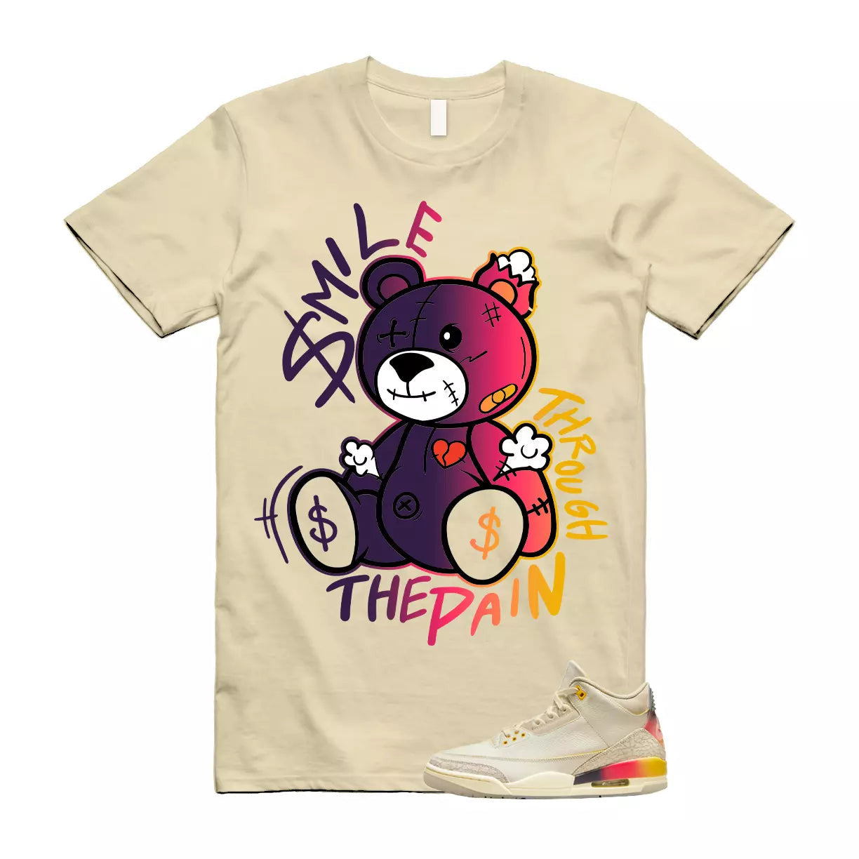 Balvin 3 Medellin Sunset Gradient Multicolor Retro SP T Shirt Match Smile Through The Pain T-Shirt, Sneaker Match Tee