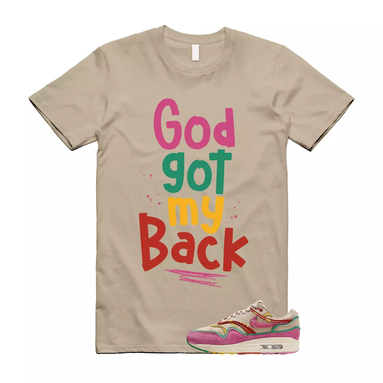 Air Max Familia 1 Hemp Pinksicle Sanddrift T Shirt Match GOD T-Shirt, Sneaker Match Tee