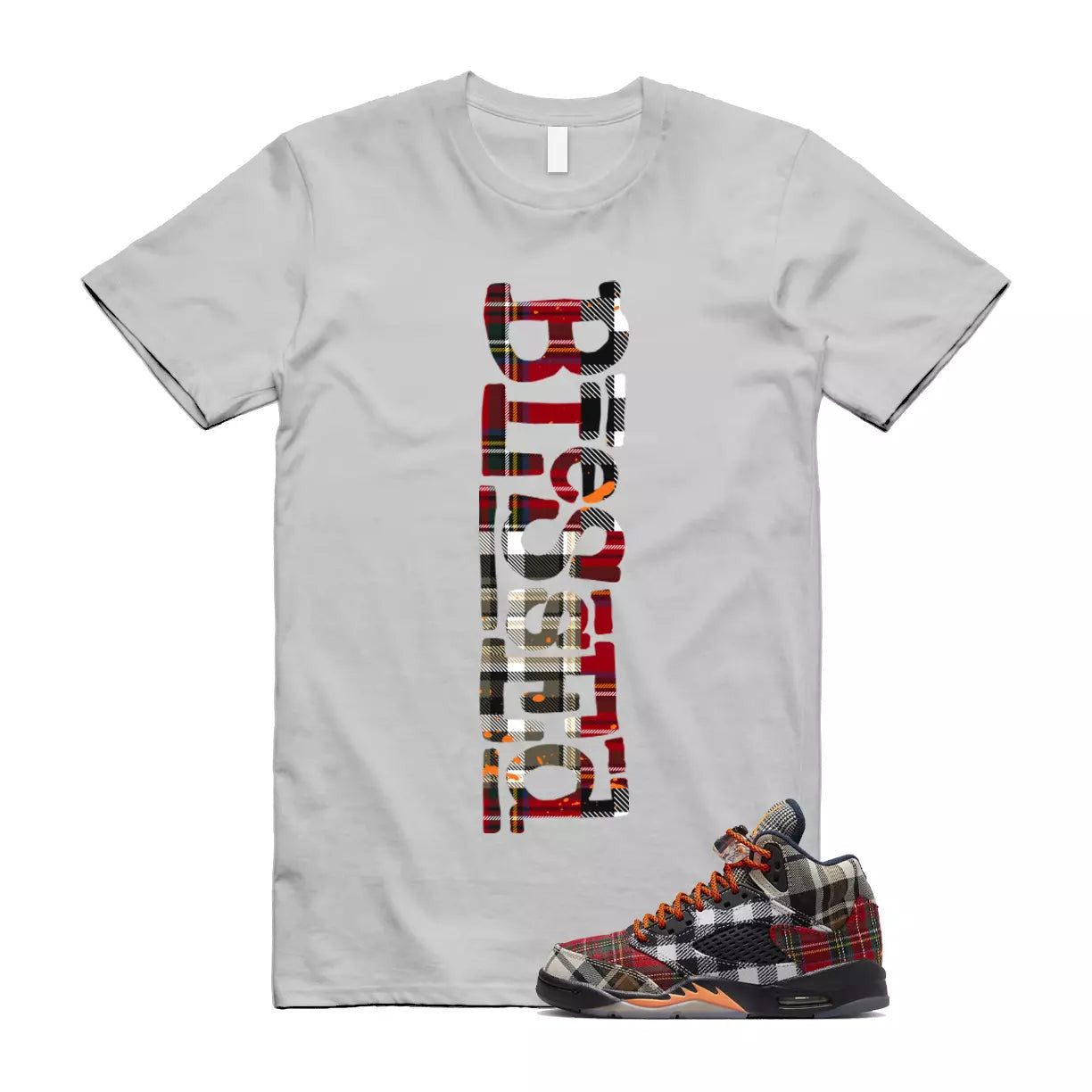Plaid 5 Patchwork Total Orange AJ5 Air Checked-And-Flecked T Shirt Match B2 T-Shirt, Sneaker Match Tee