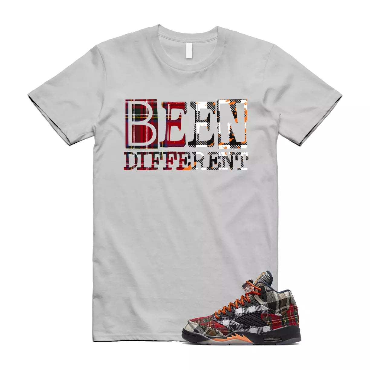 Plaid 5 Patchwork Total Orange AJ5 Air Checked-And-Flecked T Shirt Match BEEN T-Shirt, Sneaker Match Tee