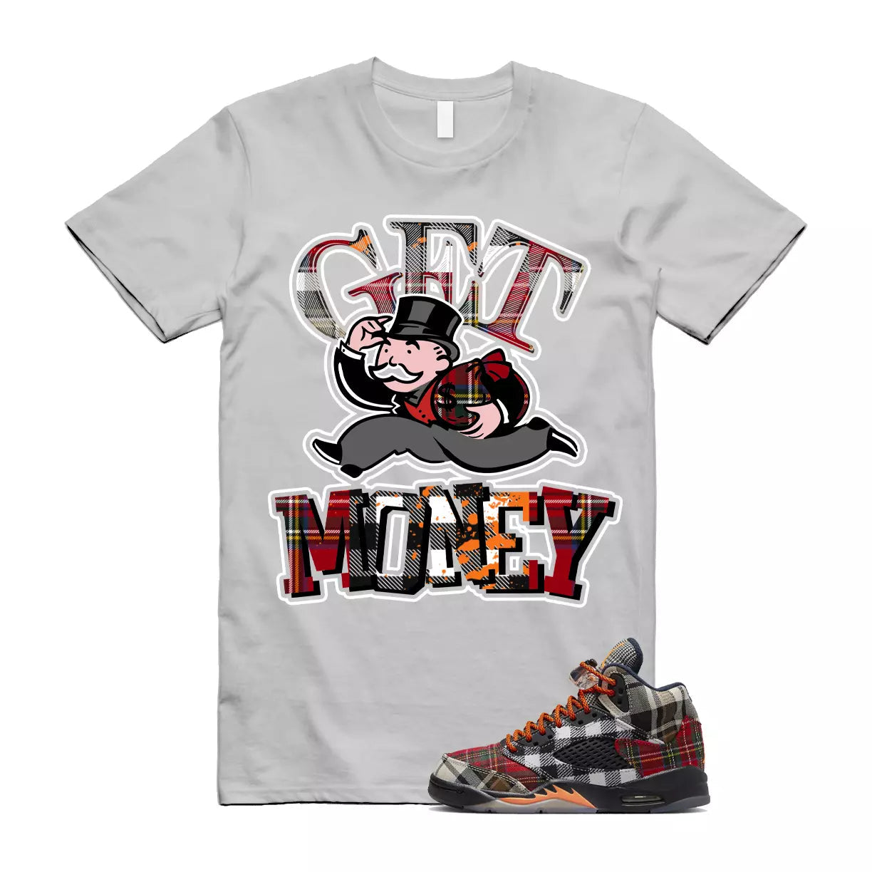 Plaid 5 Patchwork Total Orange AJ5 Air Checked-And-Flecked T Shirt Match GM T-Shirt, Sneaker Match Tee