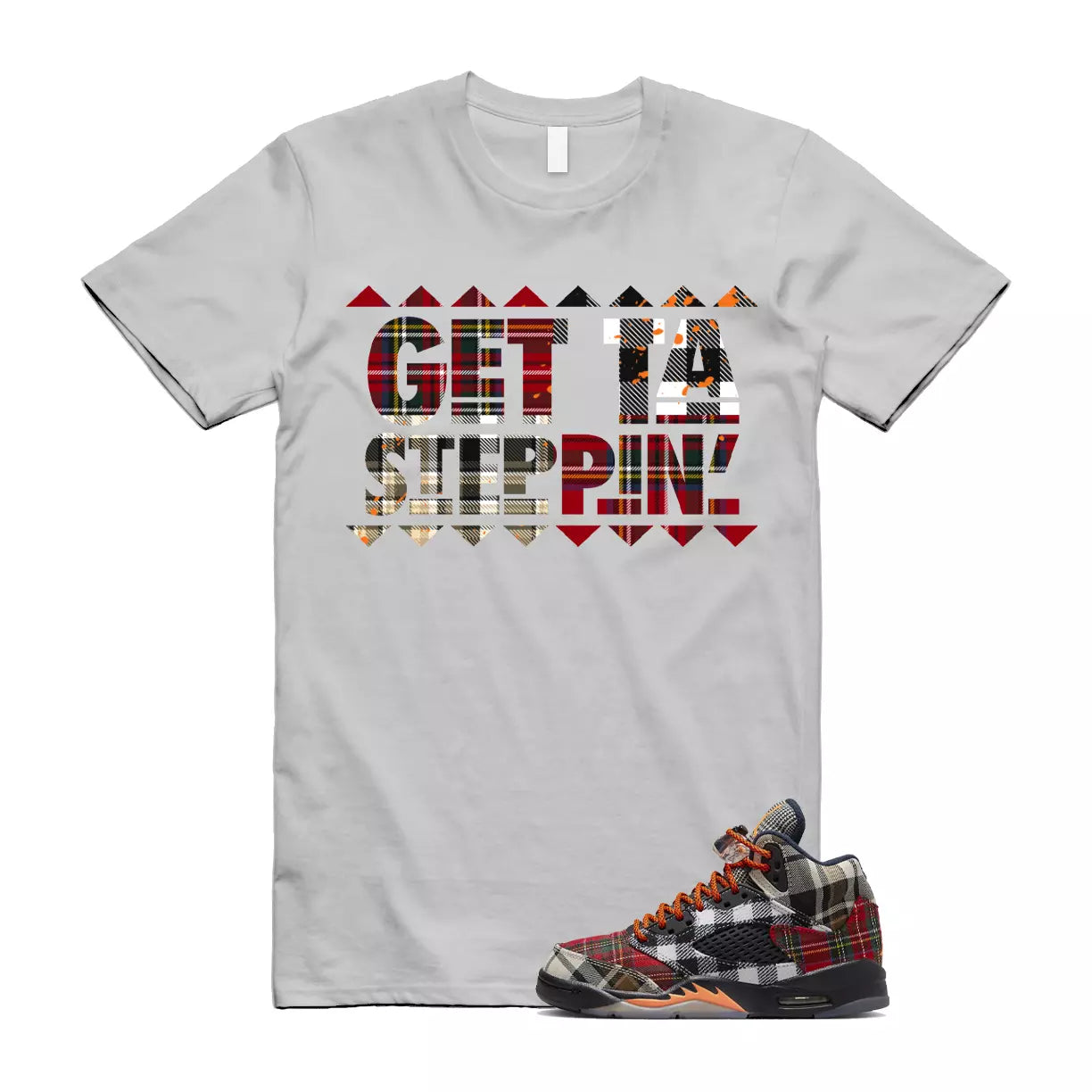 Plaid 5 Patchwork Total Orange AJ5 Air Checked-And-Flecked T Shirt Match GET T-Shirt, Sneaker Match Tee