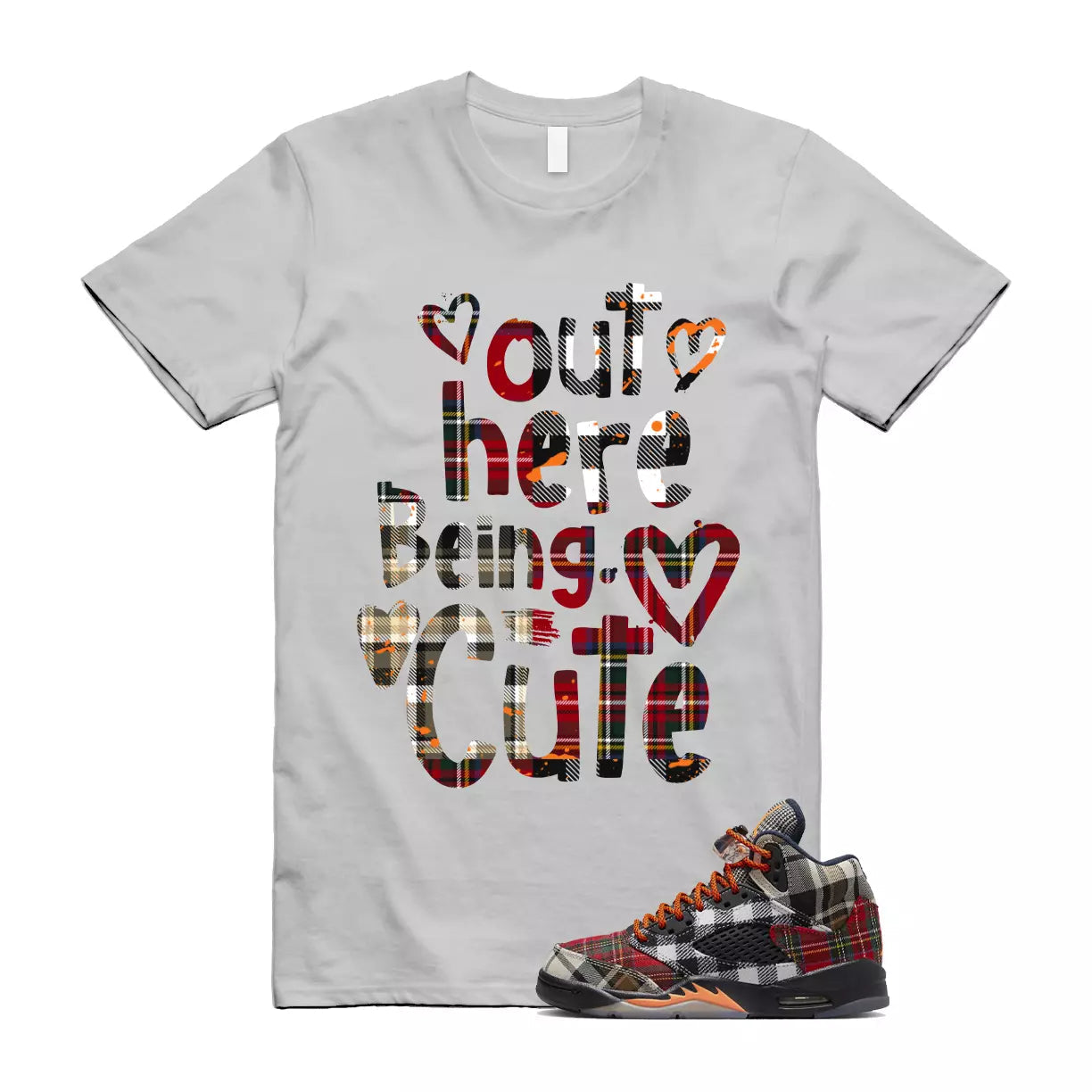 Plaid 5 Patchwork Total Orange AJ5 Air Checked-And-Flecked T Shirt Match Out Here Being Cute T-Shirt, Sneaker Match Tee