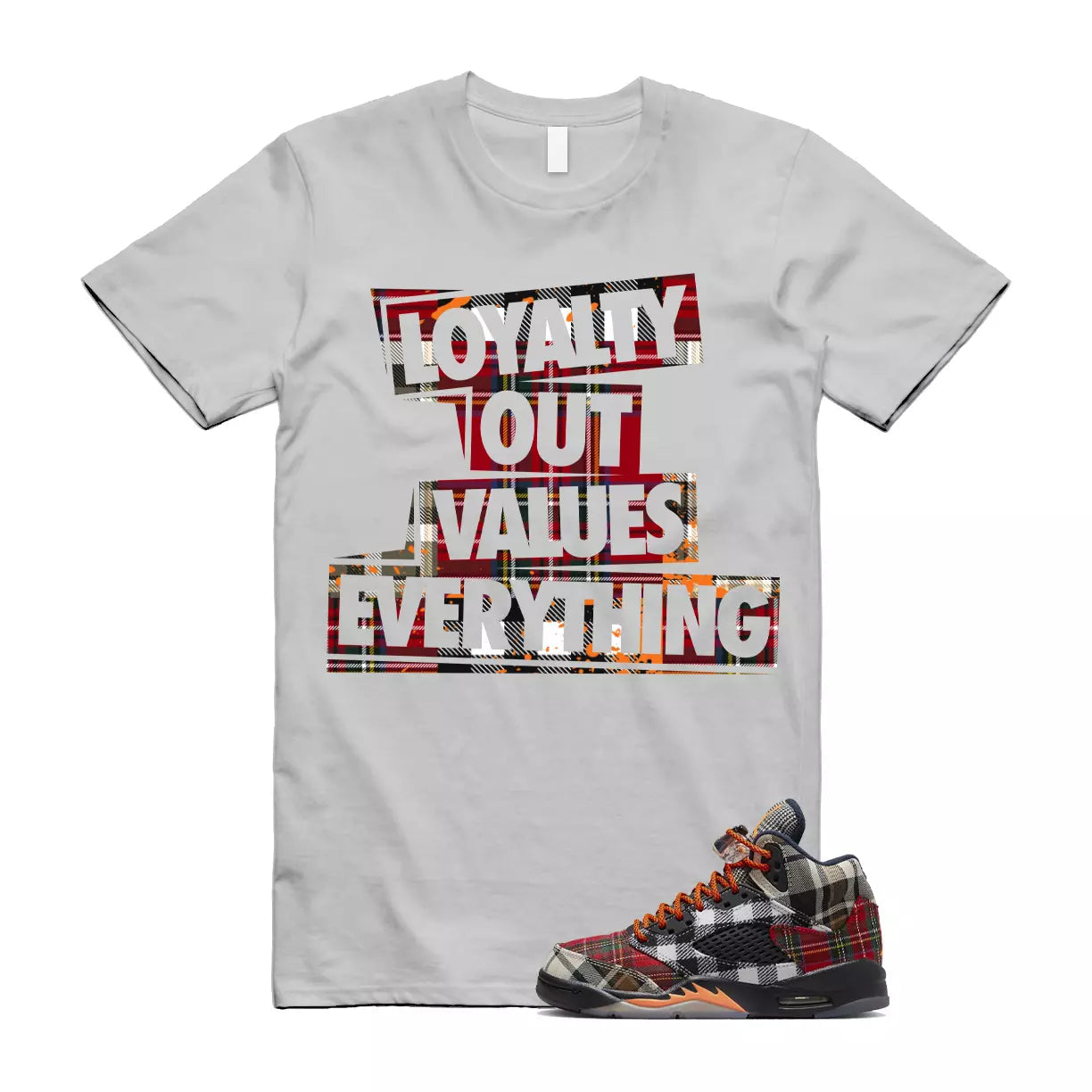Plaid 5 Patchwork Total Orange AJ5 Air Checked-And-Flecked T Shirt Match LOVE T-Shirt, Sneaker Match Tee