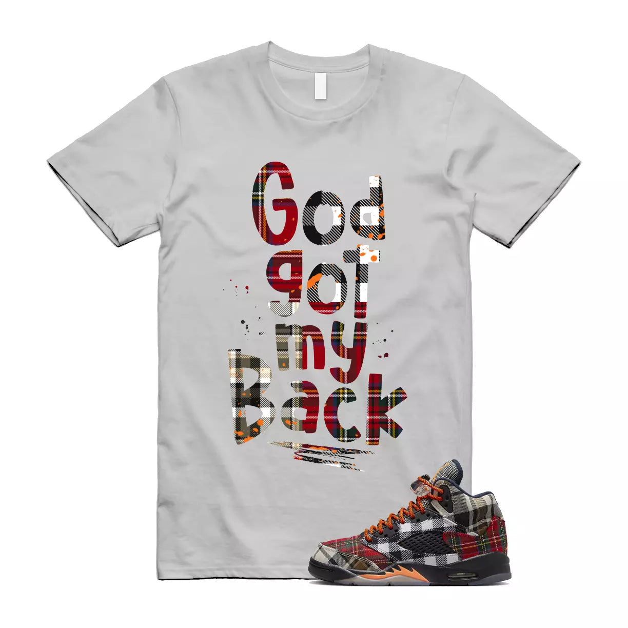 Plaid 5 Patchwork Total Orange AJ5 Air Checked-And-Flecked T Shirt Match GOD T-Shirt, Sneaker Match Tee