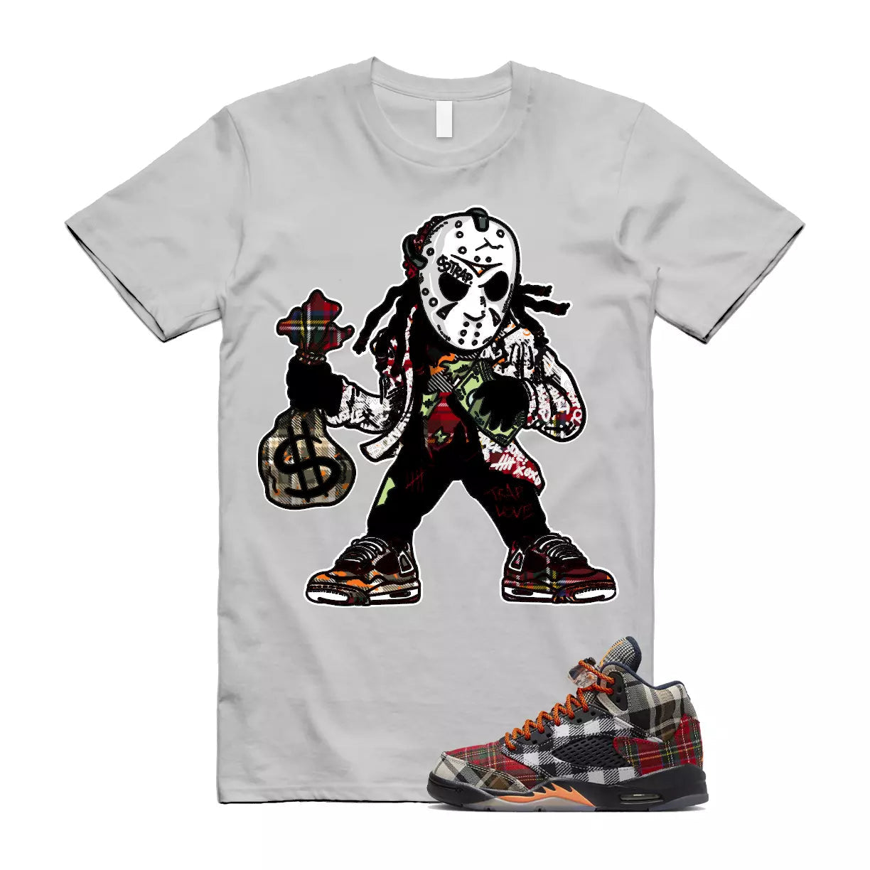 Plaid 5 Patchwork Total Orange AJ5 Air Checked-And-Flecked T Shirt Match JASON T-Shirt, Sneaker Match Tee