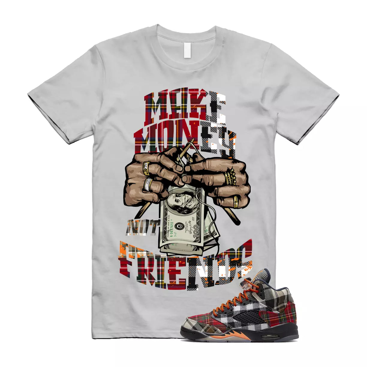 Plaid 5 Patchwork Total Orange AJ5 Air Checked-And-Flecked T Shirt Match MM T-Shirt, Sneaker Match Tee