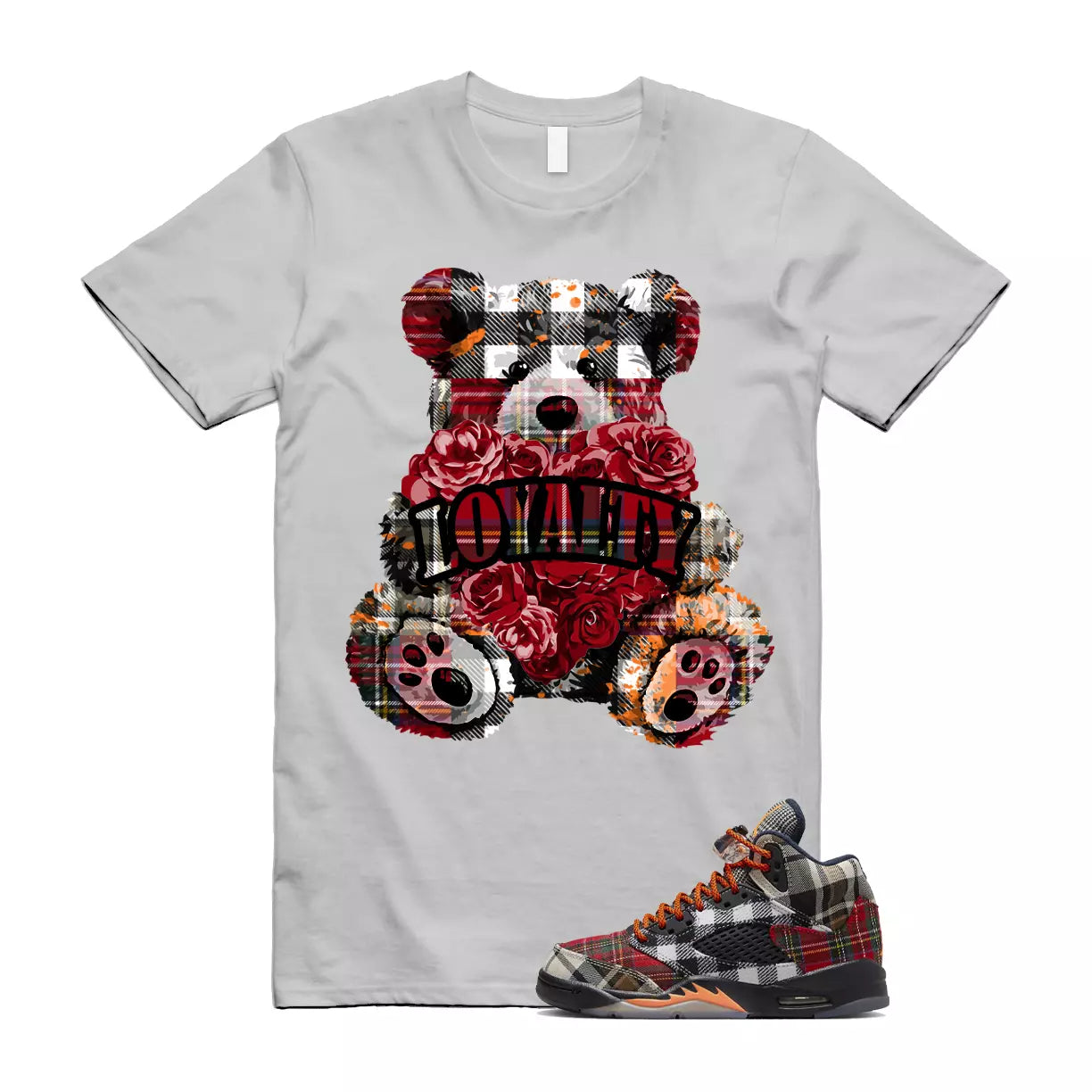 Plaid 5 Patchwork Total Orange AJ5 Air Checked-And-Flecked T Shirt Match LYLTY T-Shirt, Sneaker Match Tee