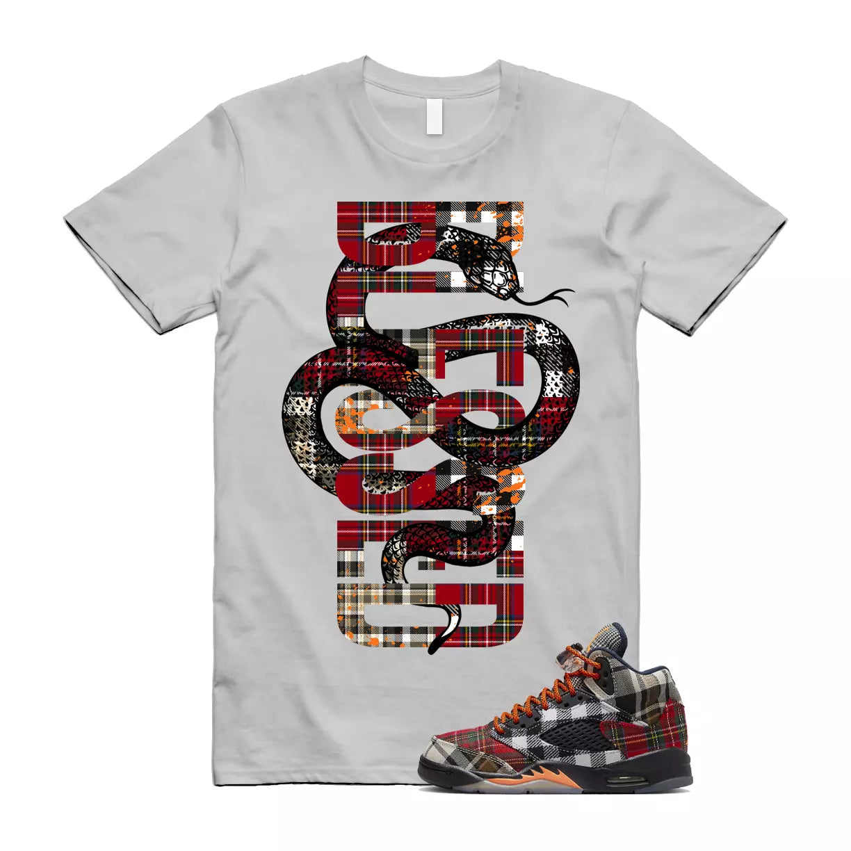 Plaid 5 Patchwork Total Orange AJ5 Air Checked-And-Flecked T Shirt Match SNAKEB T-Shirt, Sneaker Match Tee