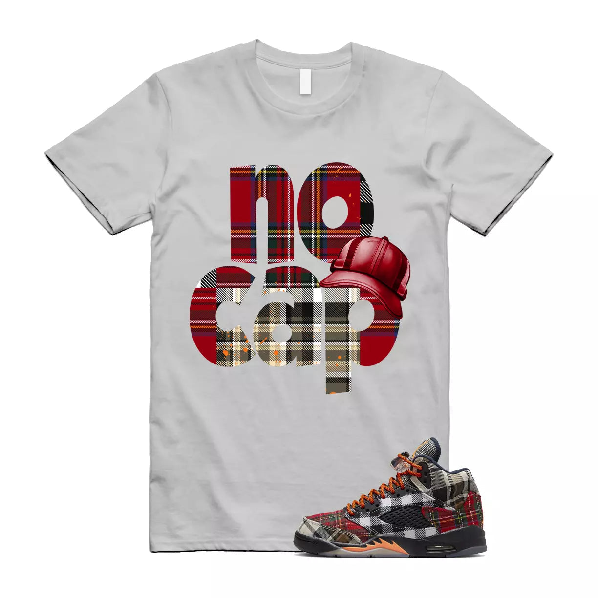 Plaid 5 Patchwork Total Orange AJ5 Air Checked-And-Flecked T Shirt Match NO CAP T-Shirt, Sneaker Match Tee