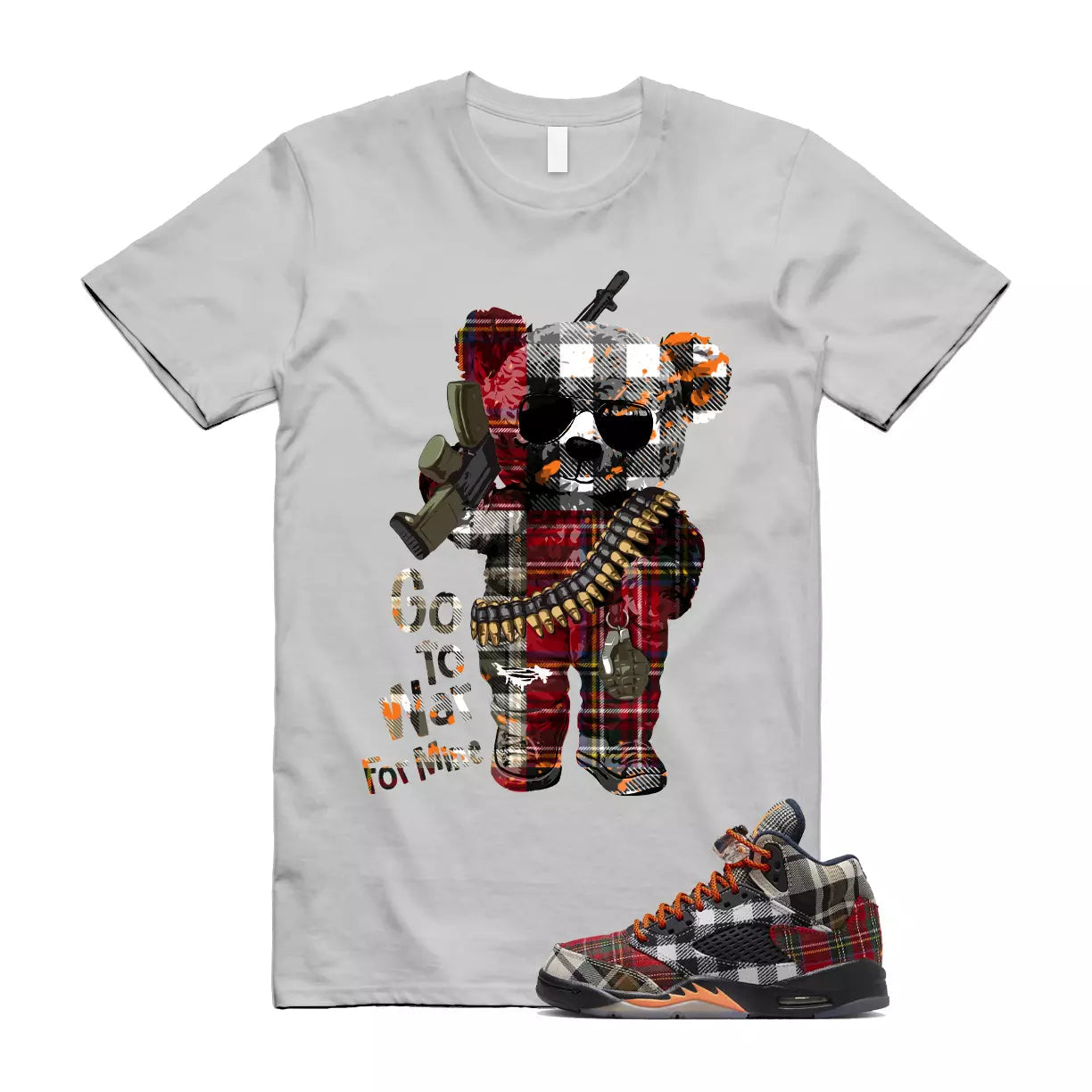 Plaid 5 Patchwork Total Orange AJ5 Air Checked-And-Flecked T Shirt Match WAR T-Shirt, Sneaker Match Tee