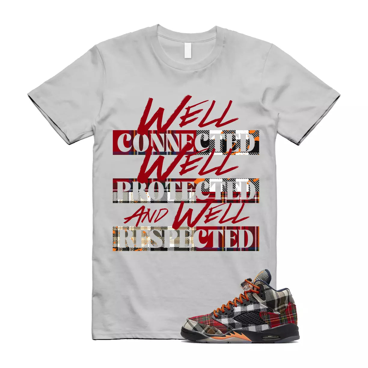 Plaid 5 Patchwork Total Orange AJ5 Air Checked-And-Flecked T Shirt Match WELL T-Shirt, Sneaker Match Tee
