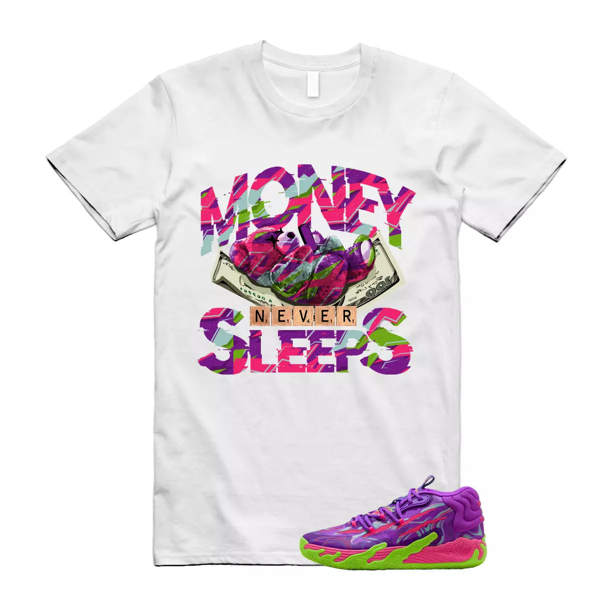 Puma Toxic LaMelo Ball Purple Glimmer Green Gecko 03 Slime T Shirt Match MNS T-Shirt, Sneaker Match Tee