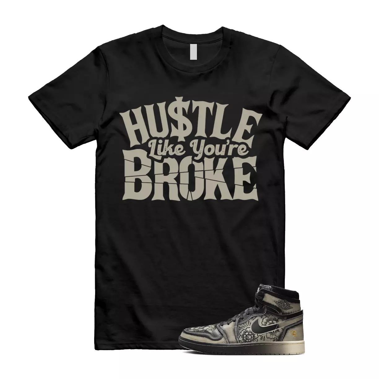 Día De Muertos 1 High Zoom Pale Ivory Black Day Of The Dead T Shirt Match BROKE T-Shirt, Sneaker Match Tee