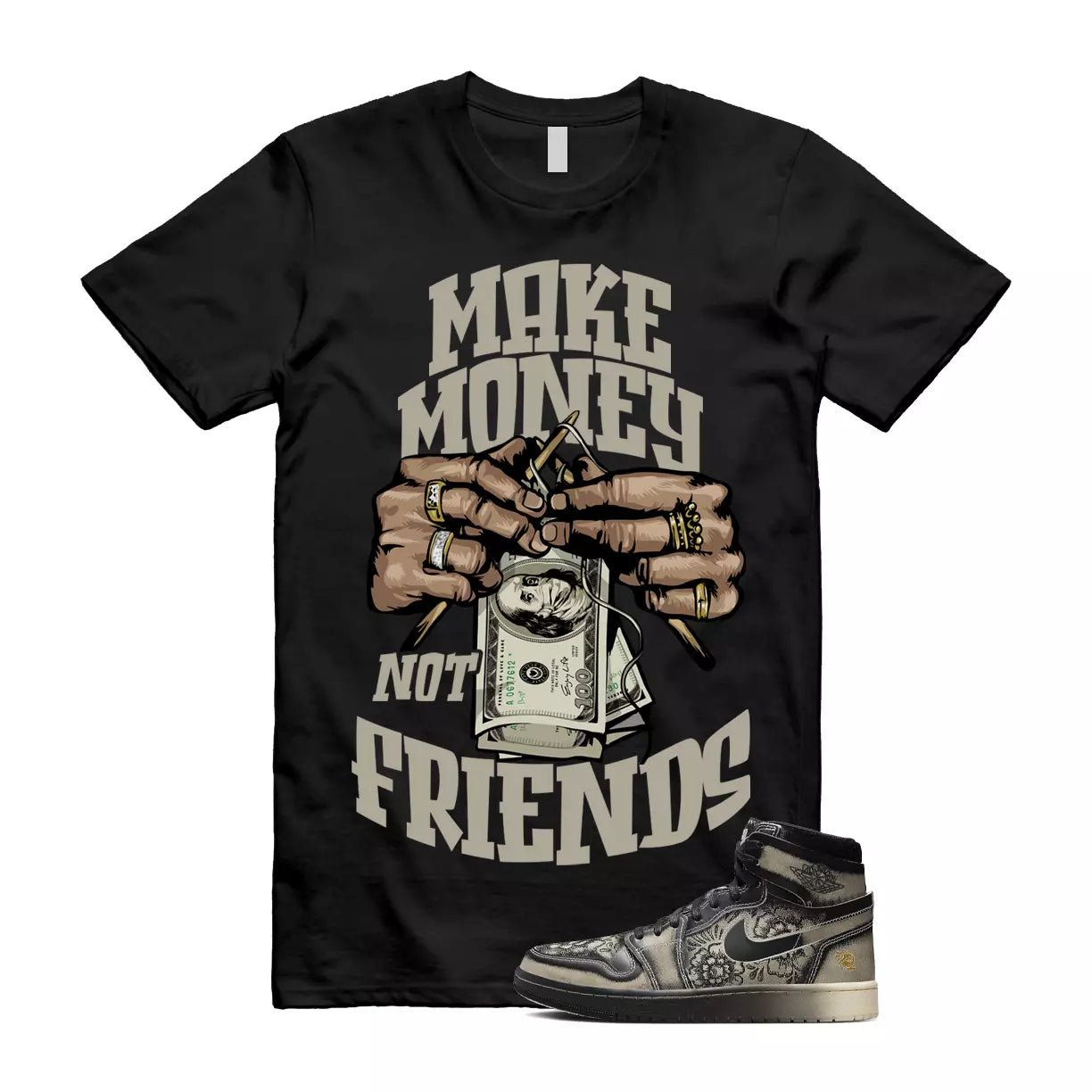 Día De Muertos 1 High Zoom Pale Ivory Black Day Of The Dead T Shirt Match MM T-Shirt, Sneaker Match Tee