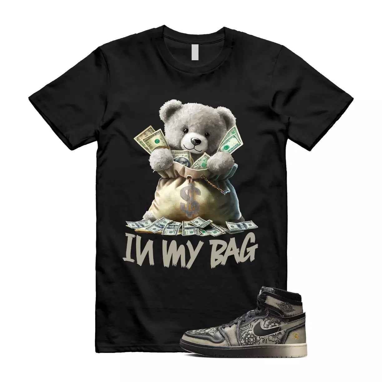 Día De Muertos 1 High Zoom Pale Ivory Black Day Of The Dead T Shirt Match BAG T-Shirt, Sneaker Match Tee