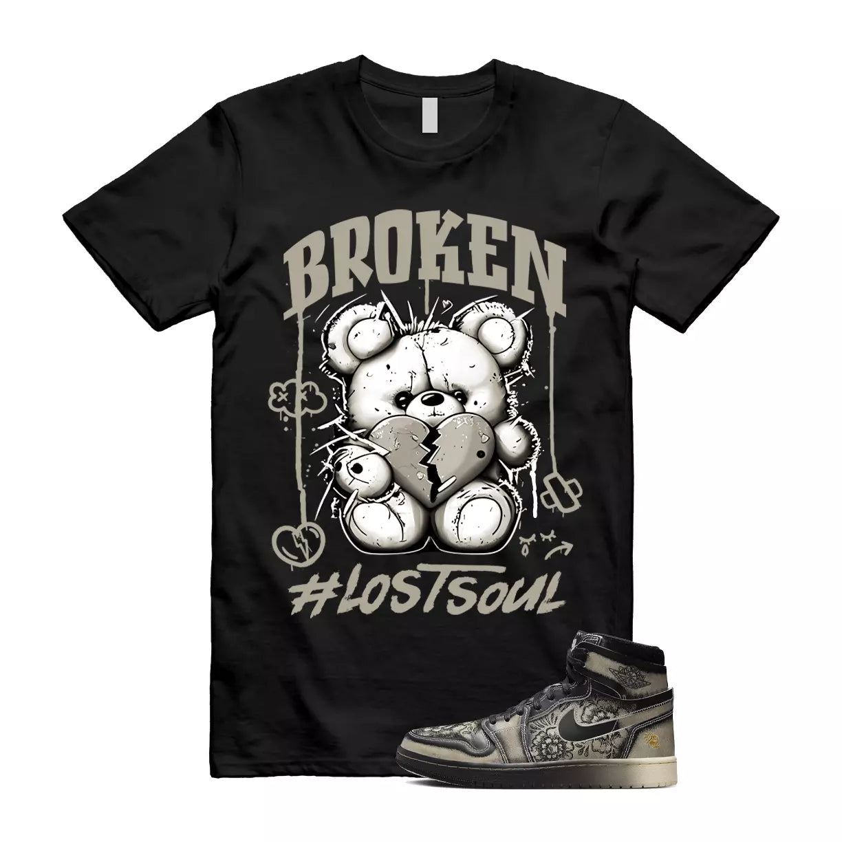 Día De Muertos 1 High Zoom Pale Ivory Black Day Of The Dead T Shirt Match BRLS T-Shirt, Sneaker Match Tee