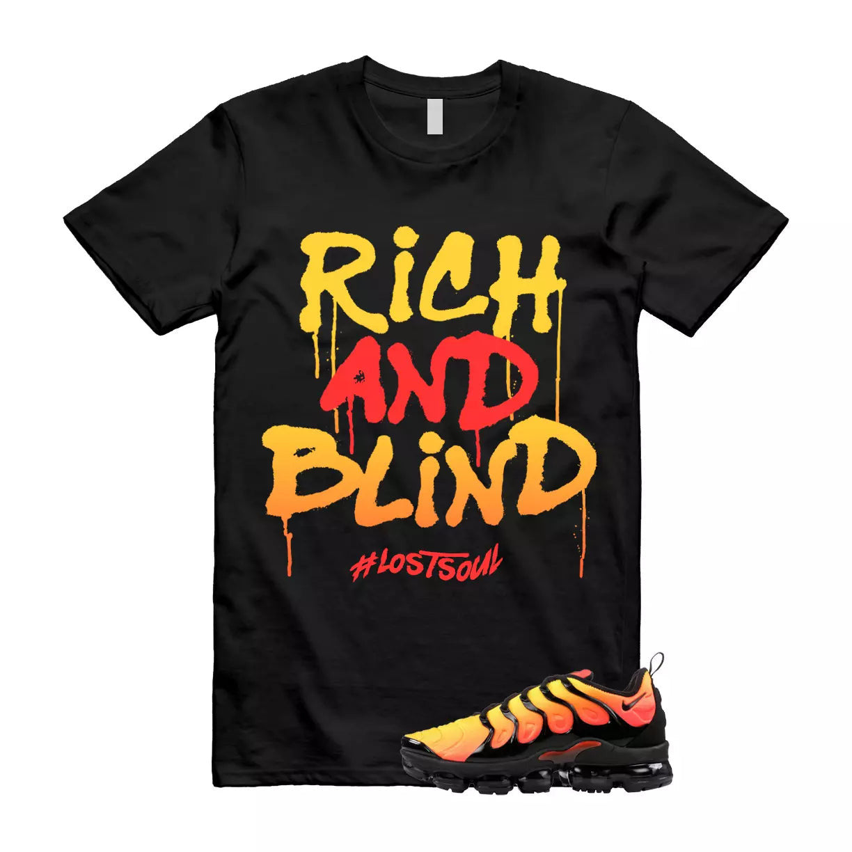 VaporMax Crimson Total Orange Plus Black T Shirt Match RICH T-Shirt, Sneaker Match Tee