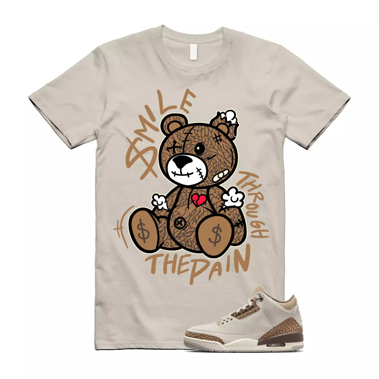 Palomino 3 Light Orewood Brown Metallic Gold British Tan T Shirt Match Smile Through The Pain T-Shirt, Sneaker Match Tee