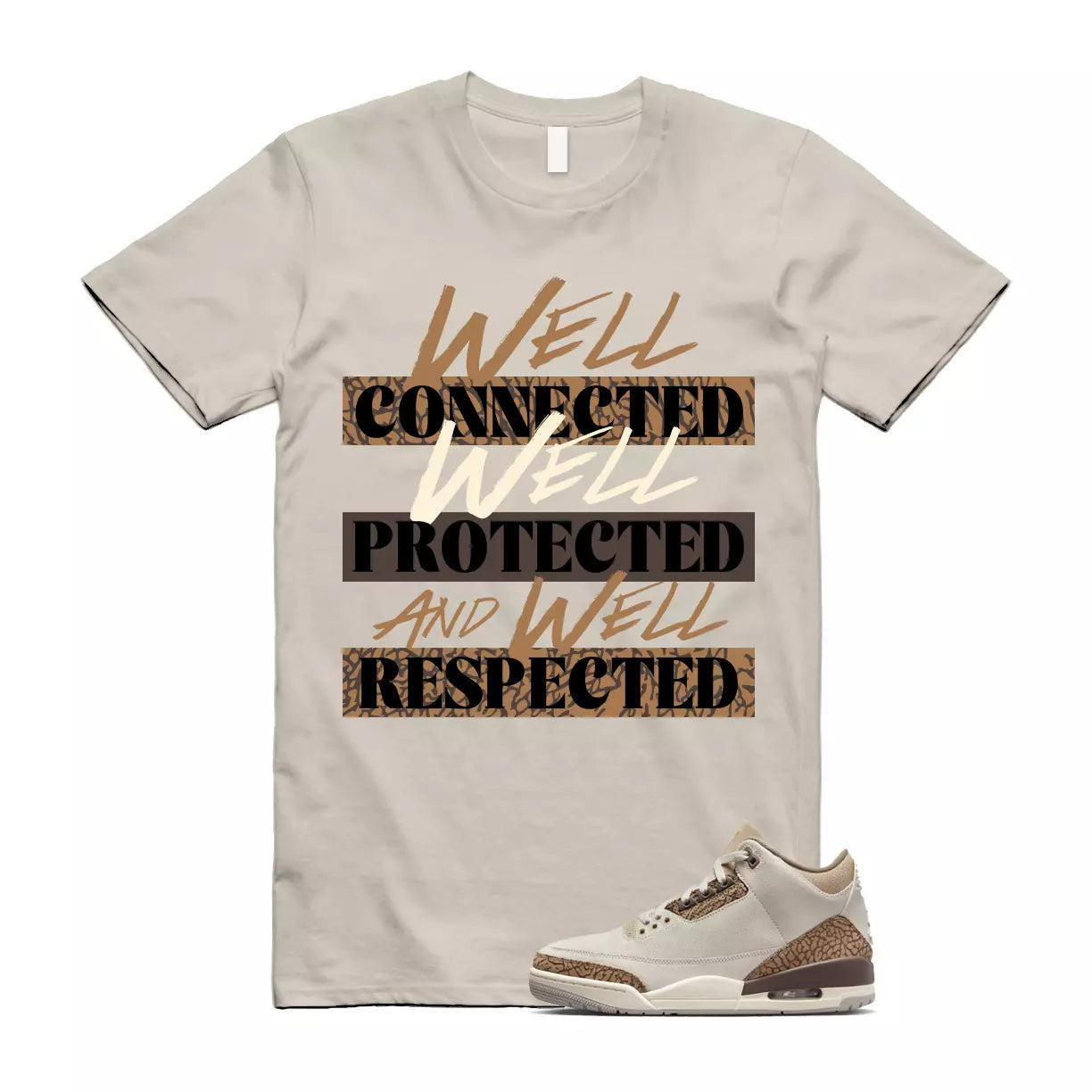 Jordan 3 Palomino Light Orewood Brown Metallic Gold British Tan Shirt To Match WELL T-Shirt CT8532-102, Match Sneaker Tee
