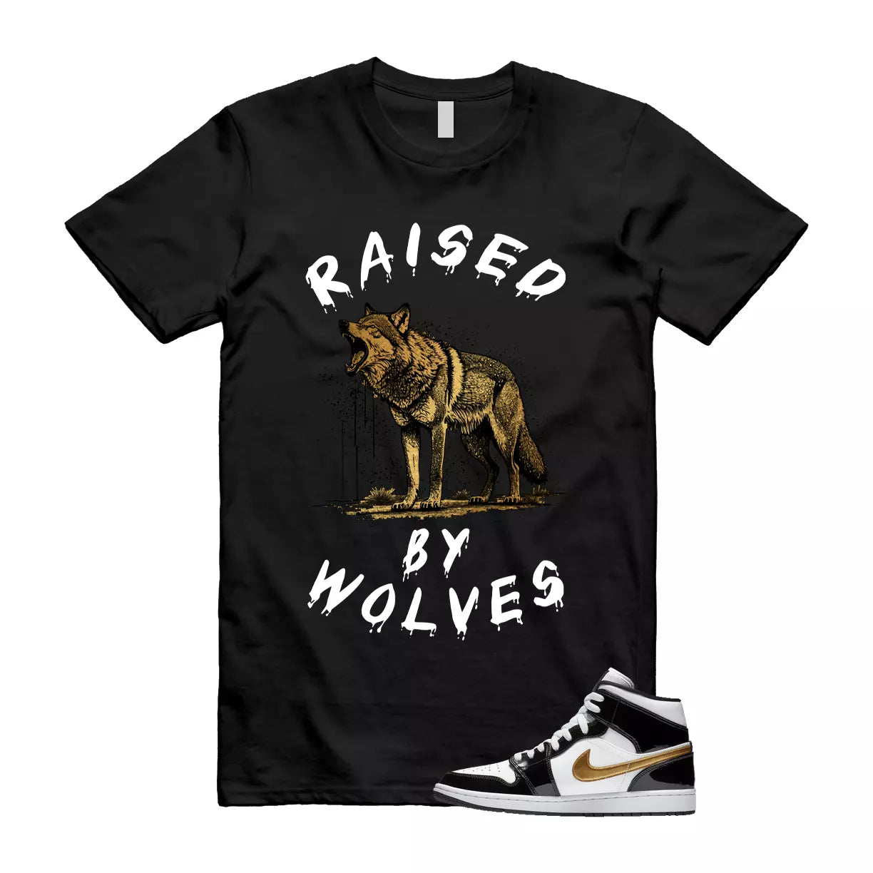 Metallic Gold Patent Black White Air 1 Mid T Shirt Match RBW T-Shirt, Sneaker Match Tee