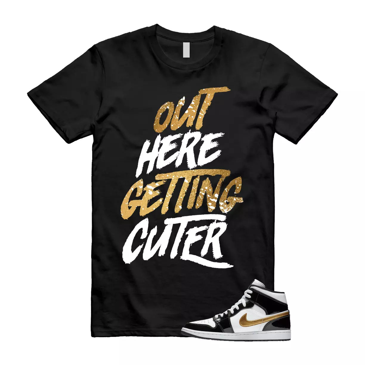Metallic Gold Patent Black White Air 1 Mid T Shirt Match CUTER T-Shirt, Sneaker Match Tee