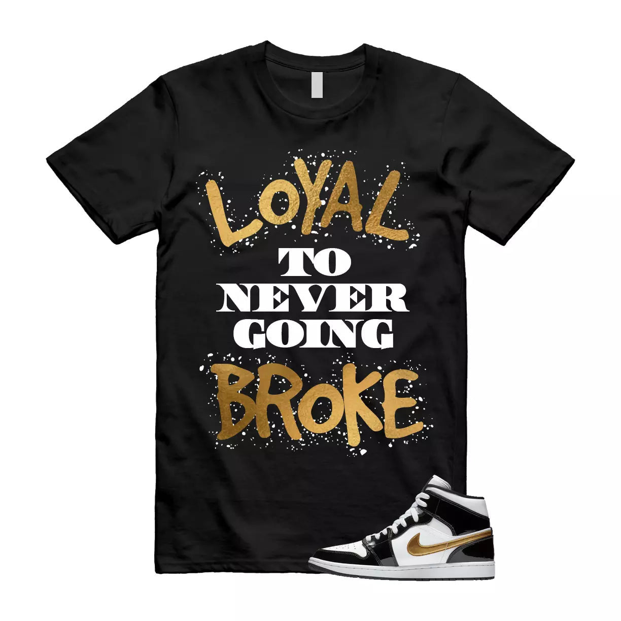 Metallic Gold Patent Black White Air 1 Mid T Shirt Match NB T-Shirt, Sneaker Match Tee
