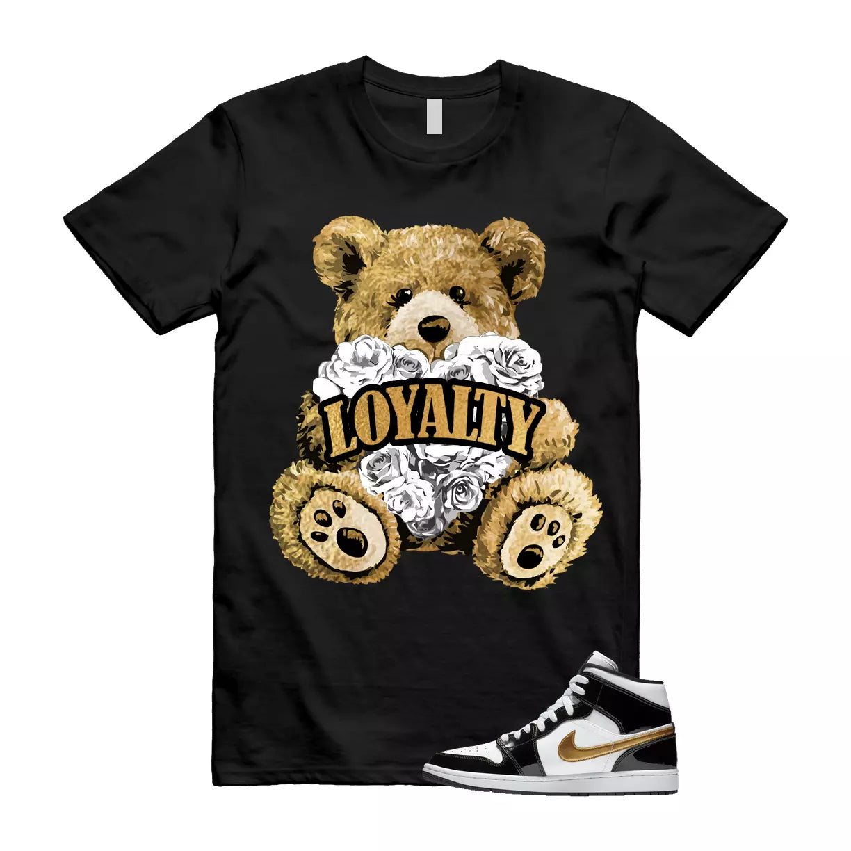 Metallic Gold Patent Black White Air 1 Mid T Shirt Match LYLTY T-Shirt, Sneaker Match Tee