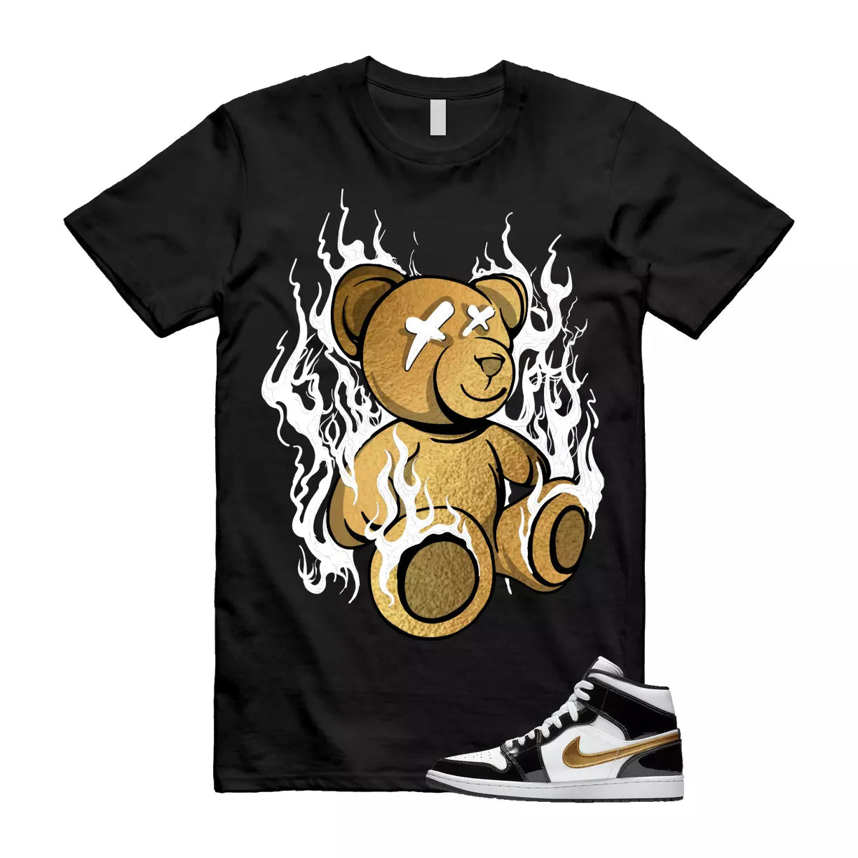 Metallic Gold Patent Black White Air 1 Mid T Shirt Match LIT T-Shirt, Sneaker Match Tee