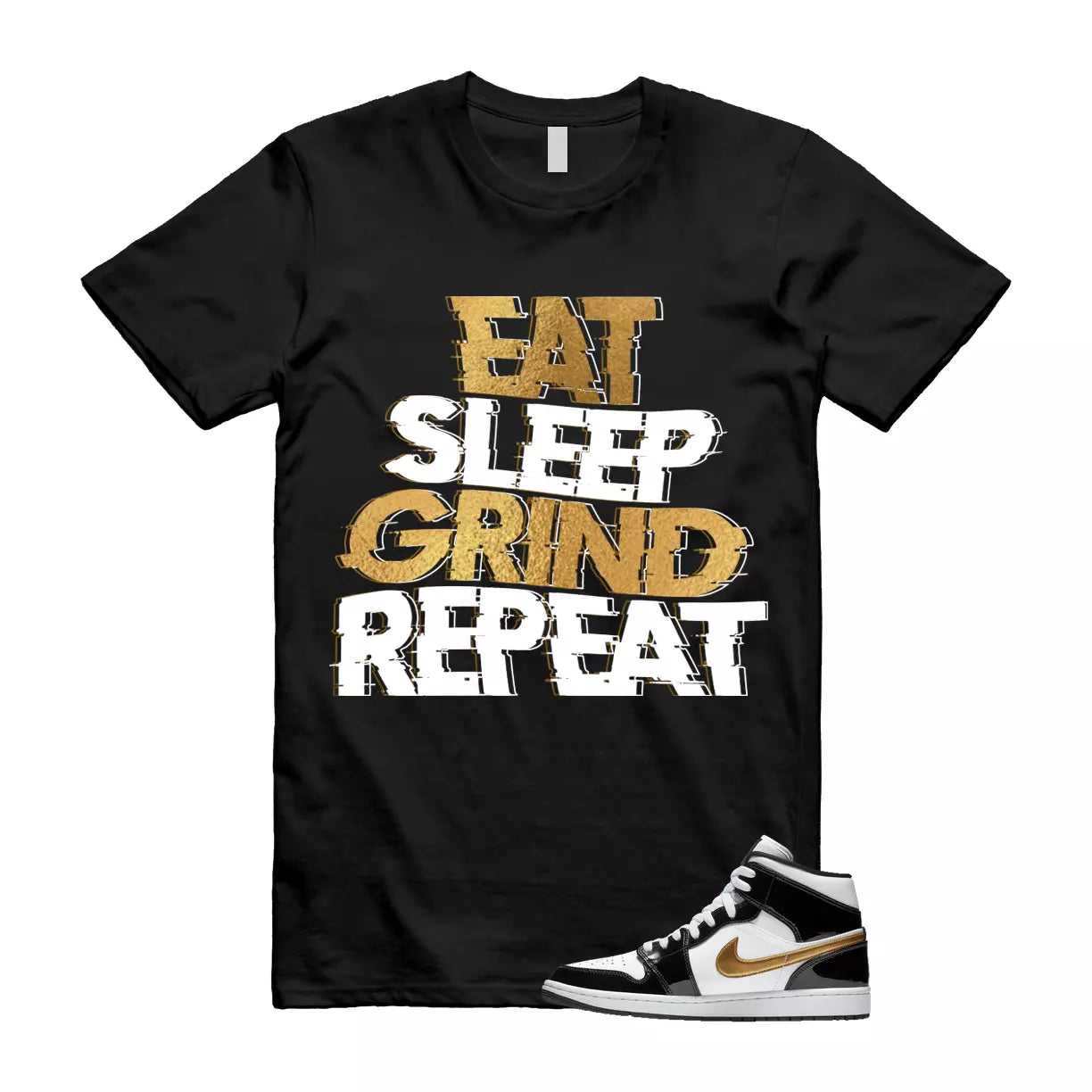 Metallic Gold Patent Black White Air 1 Mid T Shirt Match ESGR T-Shirt, Sneaker Match Tee