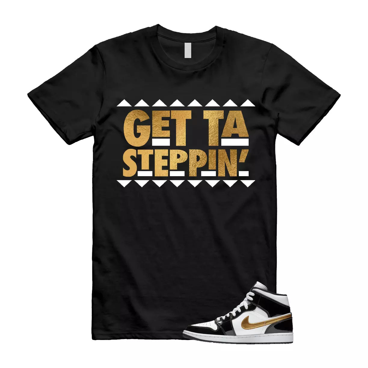 Metallic Gold Patent Black White Air 1 Mid T Shirt Match GET T-Shirt, Sneaker Match Tee