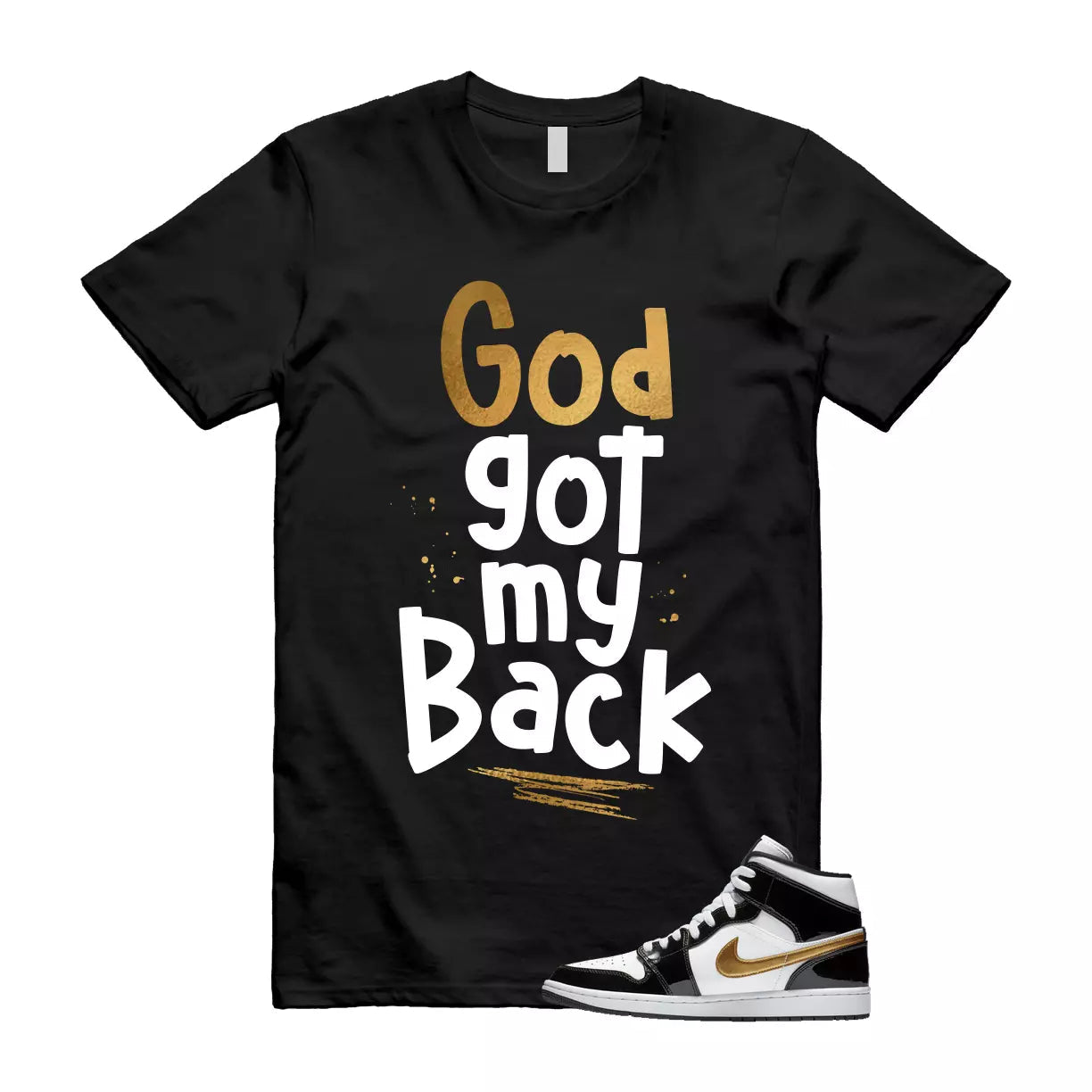 Metallic Gold Patent Black White Air 1 Mid T Shirt Match GOD T-Shirt, Sneaker Match Tee