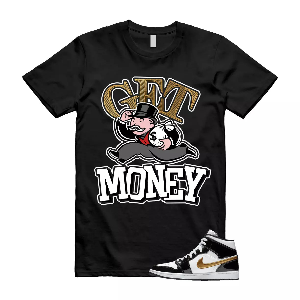 Metallic Gold Patent Black White Air 1 Mid T Shirt Match GM T-Shirt, Sneaker Match Tee