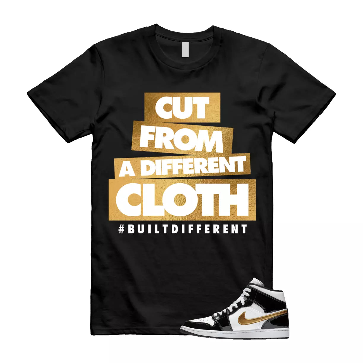 Metallic Gold Patent Black White Air 1 Mid T Shirt Match CLOTH T-Shirt, Sneaker Match Tee