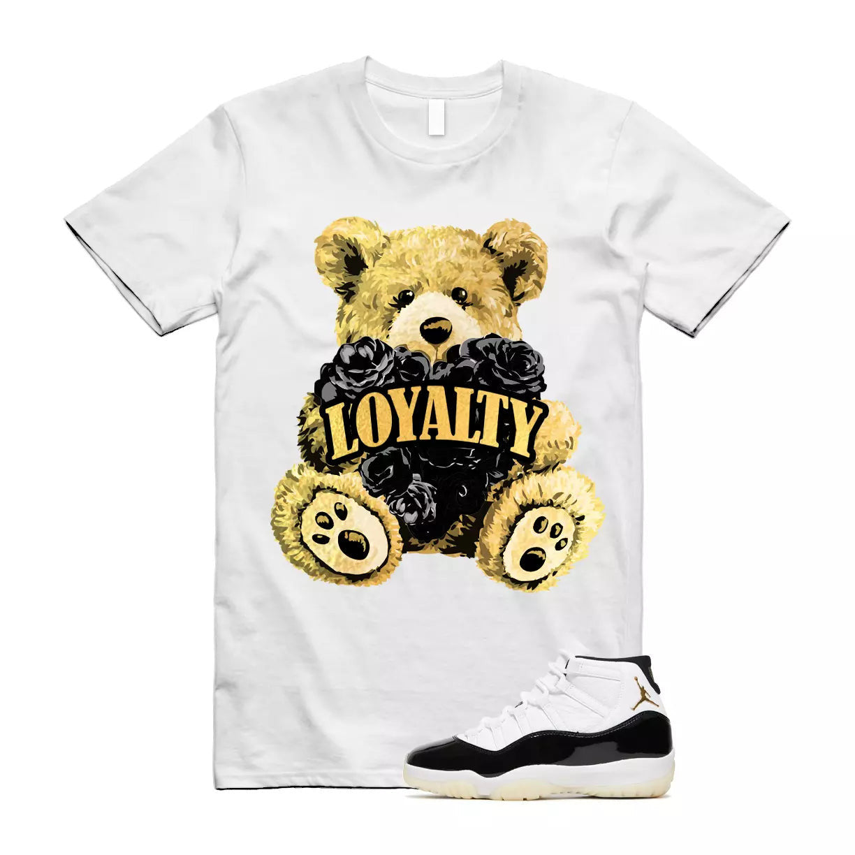 Jordan 11 Black White Shirt to Match Loyalty Teddy Bear CT8012-170 Match Sneaker Tee