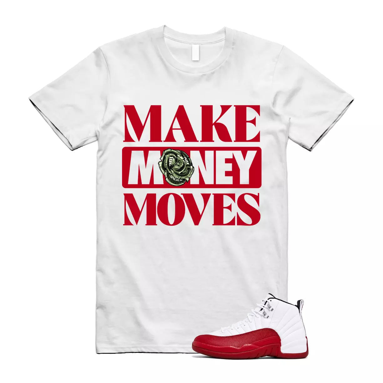 Cherry 12 Varsity Red White T Shirt Match MOVES T-Shirt, Sneaker Match Tee