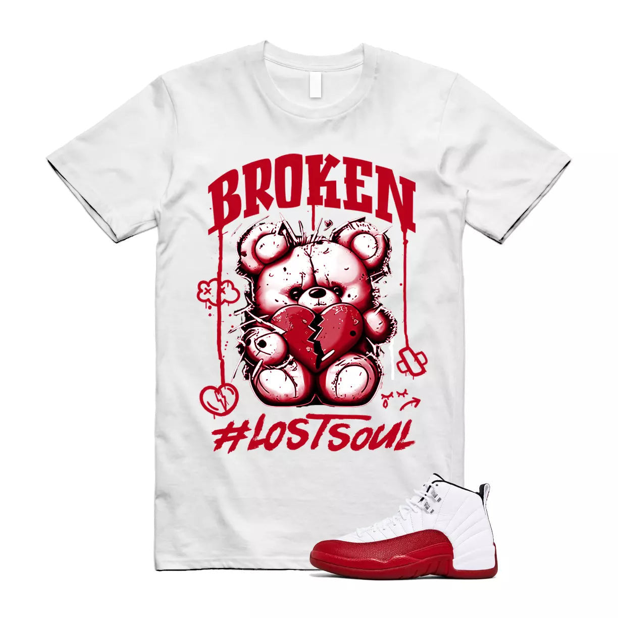 Cherry 12 Varsity Red White T Shirt Match BRLS T-Shirt, Sneaker Match Tee