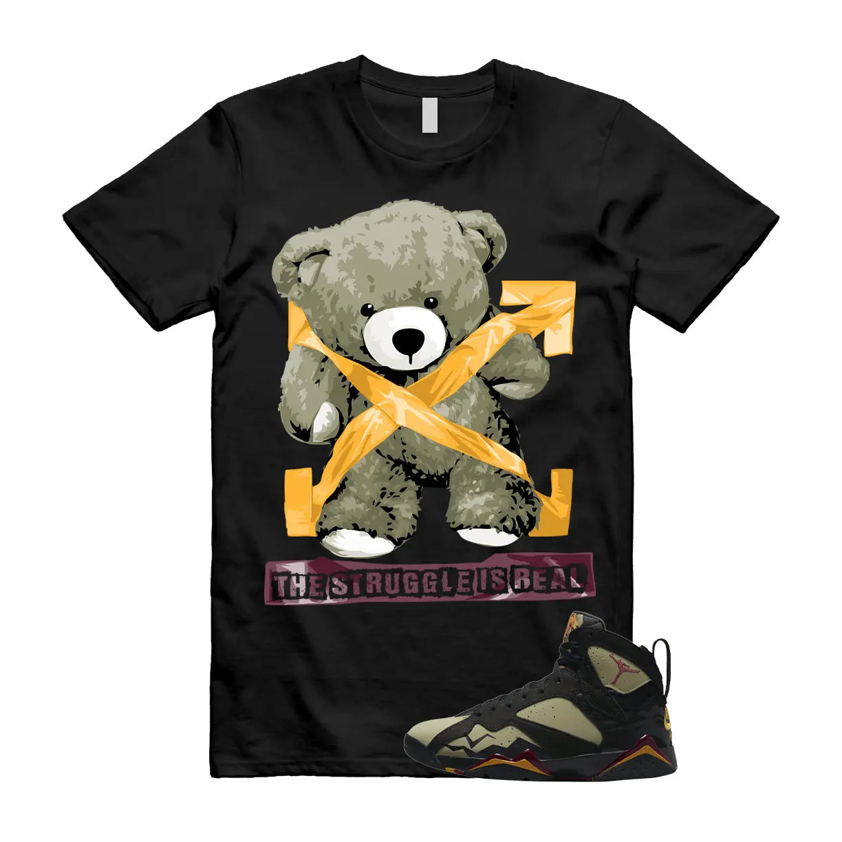 The Struggle is Real T-Shirt to match Air Jordan 7 Olive Black Cherrywood Red Chutney OG Bordeaux T-Shirt, Sneaker Match Tee