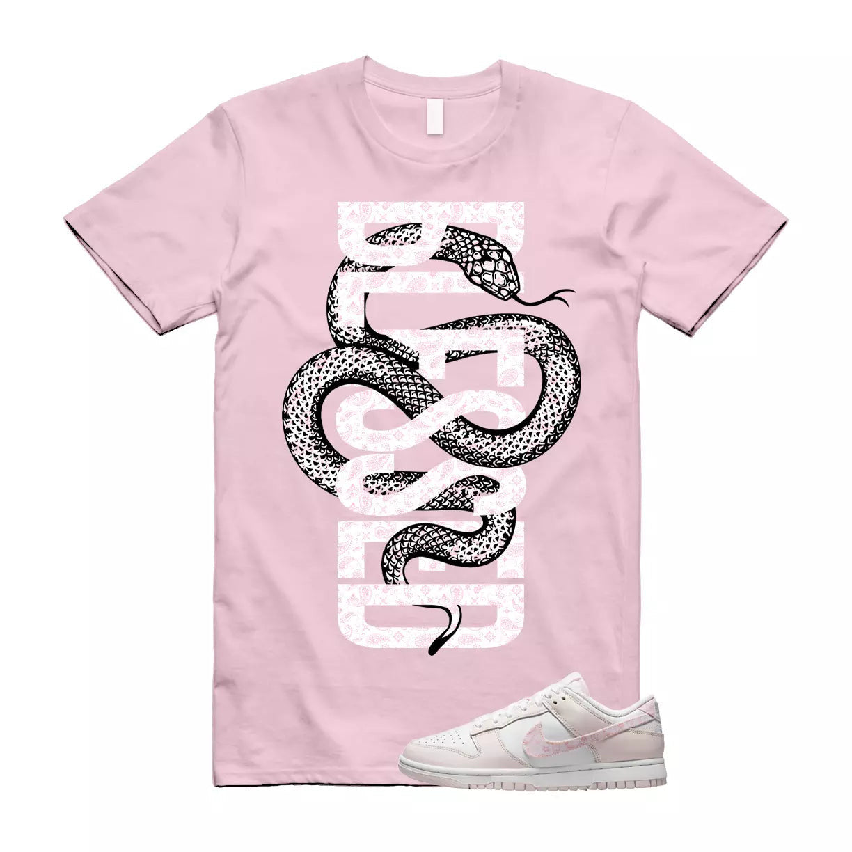 SNAKEB T Shirt to match N Dunk Low WMNS Pink Paisley Essential Pack White Pearl T-Shirt, Sneaker Match Tee