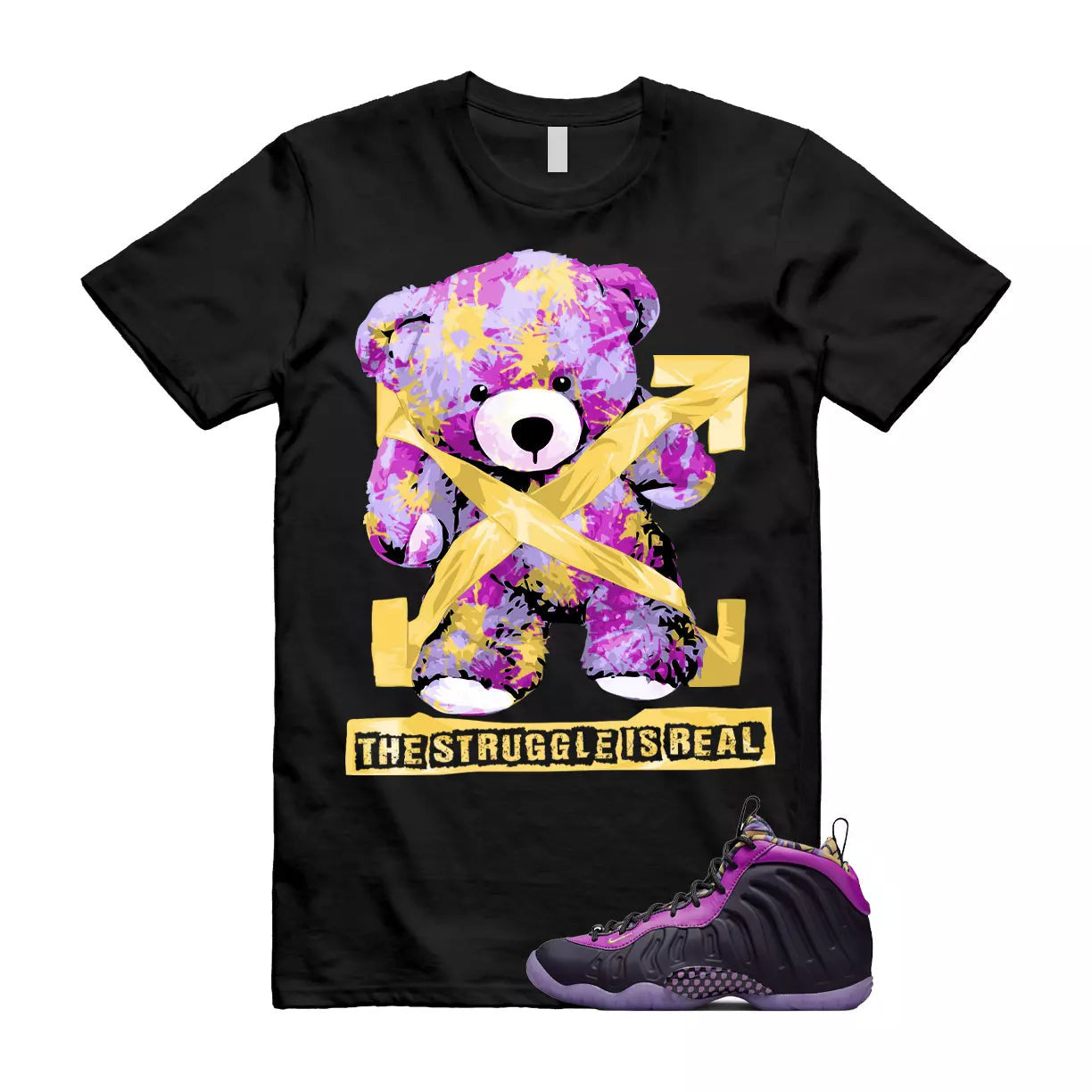 The Struggle is Real T-Shirt to match Little Posite One Cave Purple Saturn Gold Vivid Black Foam T-Shirt, Sneaker Match Tee