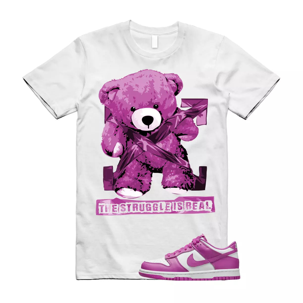 The Struggle is Real T-Shirt to match N Dunk Low GS Active Fuchsia White Kids T-Shirt, Sneaker Match Tee