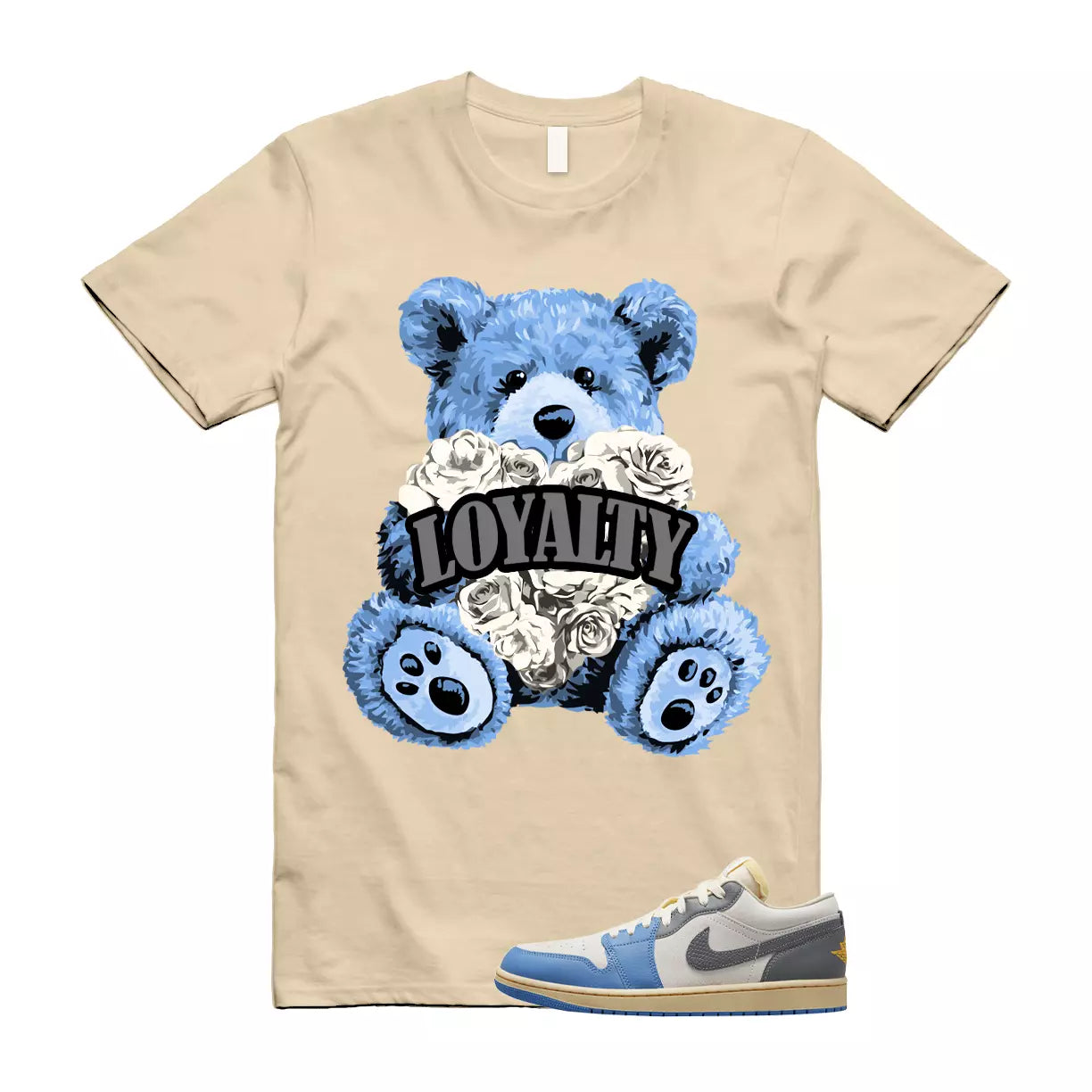 LYLTY Shirt to match Air Jordan1 Low SE Tokyo Vintage Dutch Blue Smoke Grey Sail T-Shirt, Sneaker Match Tee