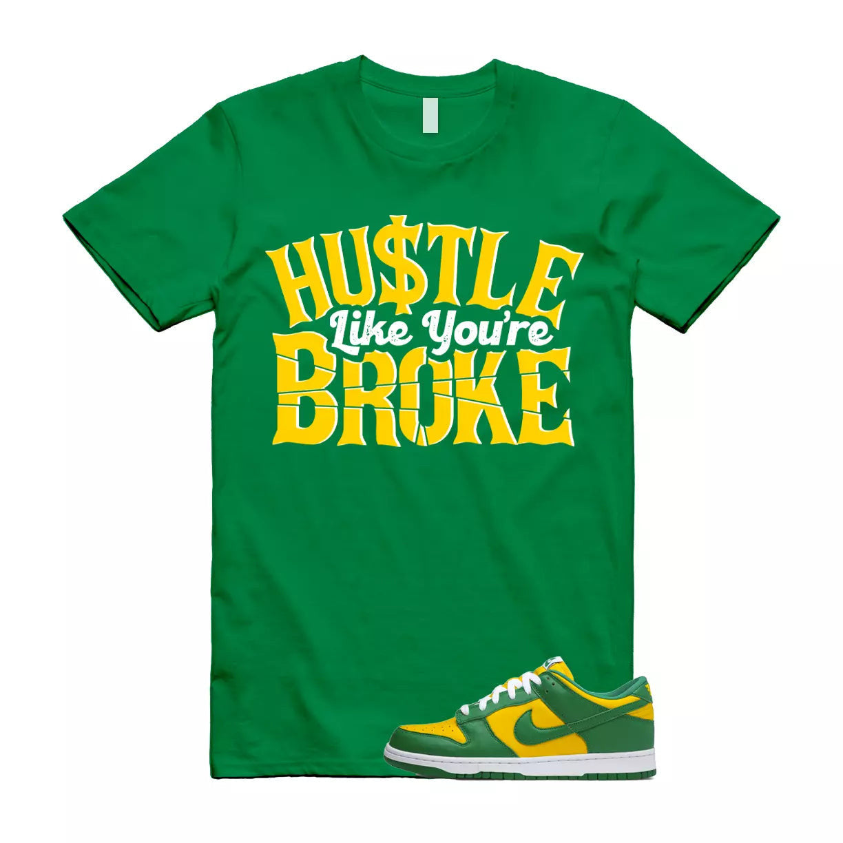 BROKE T Shirt to match N Dunk Low Brazil Varsity Maize Pine Green White SP OG T-Shirt, Sneaker Match Tee